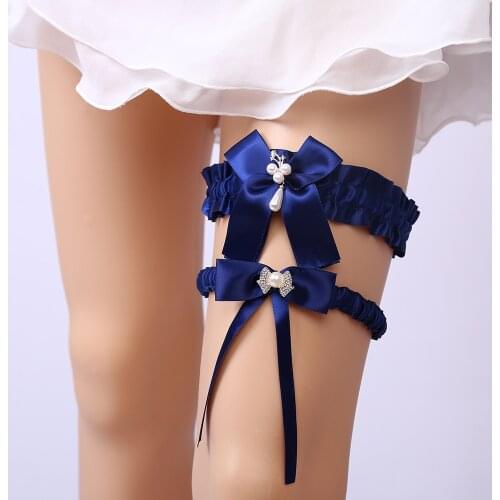 2pcs/set Wedding Garter Navy Blue Embroidery Flower Sexy Garters for Women/Female bridal Thigh Ring Bridal Leg Garter