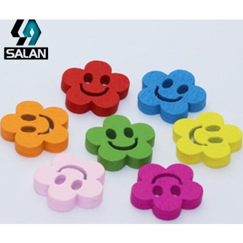 20MM color plum smiling face wooden button children DIY DIY buttons DIY cartoon clothing accessories