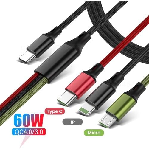 3 in 1 PD 20W USB C Cable for iPhone 11 12 Pro Max 100W QC4.0 3.0 Micro USB Type C Charger Charging Cable for Macbook Pro Xiaomi