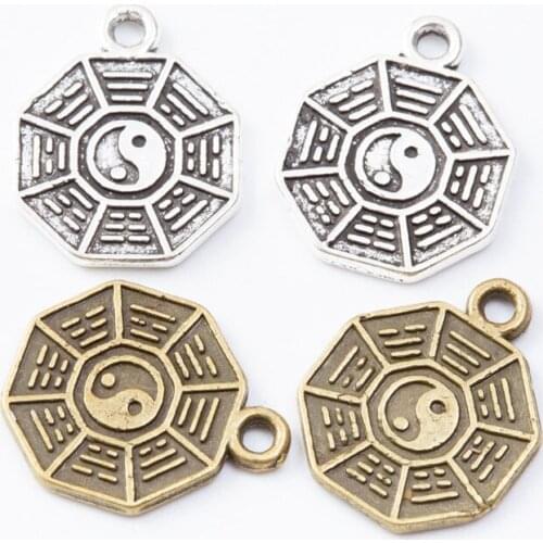 30pcs/lot 15x13mm Two Colors Plated Tai Chi Charms Pendant For Making DIY Handmade Bracelet Necklace Jewelry