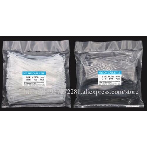 4x200mm 500PCS cable tie Assorted Self-locking Nylon Cable Ties Black Plastic Zip Tie Loop Wire Wrap Zip TiesNylon many colors