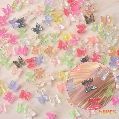 50Pcs Resin Butterfly Glitter AB Nail Art Decorations Aurora Summer Charm DIY Manicure Nail Polish Ornament Nails Accessories