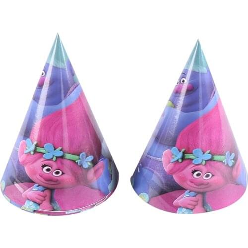 6 pcs/lot Troll Cartoon Theme Party Paper Caps Hats Kids Event supplies Birthday Party Wedding Baby Shower Party Decorations