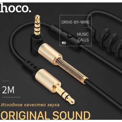 HOCO 3.5mm Jack Spring Audio Cable Male to Male Extension Cable 2m Dual AUS Cable with Mic for Car Iphone Headphones Universal