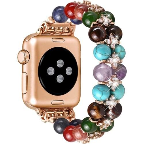 Jewelry Wristband Strap for Apple Watch Band Beaded 38mm/40mm Women Stretchy Bracelet 42mm/44mm Iwatch SE Series 6/5/4/3 Bling