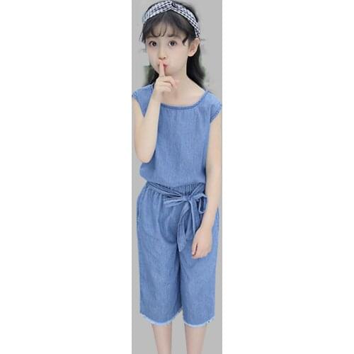 Summer Clothes For Girls Denim Vest + Short 2 PCS Girls Outfits Teenage Kids Summer Suits 6 8 10 12 13 14 year