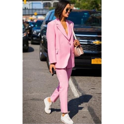 Elegant Pink Lady Womens Suit Set 2020 Spring and Autumn Slim Professional 2 Piece Set Suit Womens Pantsuit Customi Made