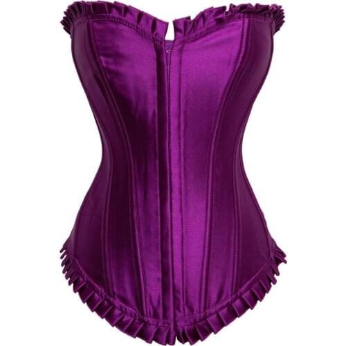 Purple Corset,Women Overbust Satin Black White Red Blue Bustier,Body Shaper Corselet,Hook and eye Ribbon Lacing,Cheap Corsets