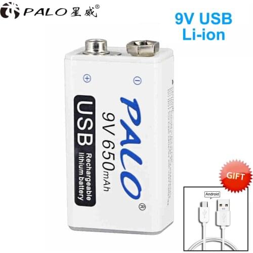 PALO 9V lithium-ion 650mAh USB Rechargeable 9V Lipo Battery RC Battery For microphone RC Camera Drone Accessories with a box