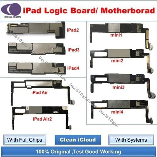 ICloud free Unlocked Logic Boards for ipad 2 3 4 Air 2 Motherboard for mini 1 2 3 4 A1432 A1395 A1416 A1458 A1489 A1599 A1538