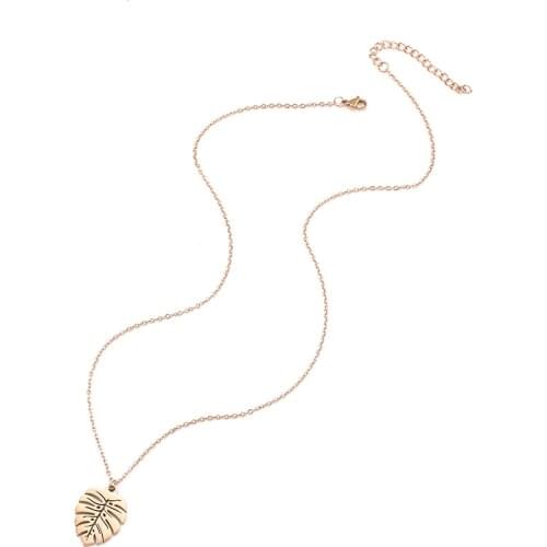Mavis Hare Summer beach style Stainless Steel Philodendron Leaf Frond Pendant Chain Necklace High Quality waterproof necklace