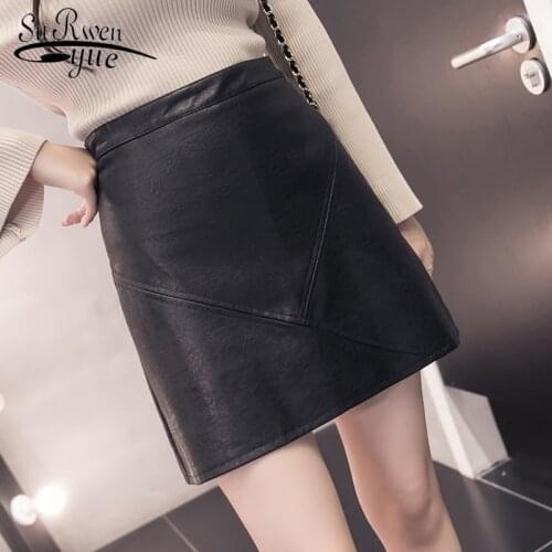 Fashion Streetwear High Waist Mini Skirts Women Basic Solid PU Leather Skirts Casual Elegant Ladies A-line Short Skirts 7734 50
