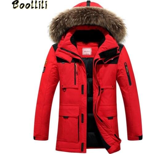 Boollili Plus Size European Style Fashion Parka Men 100% Natural Raccoon Fur Collar Hooded Down Coat 2020 Winter Jacket Men Coat