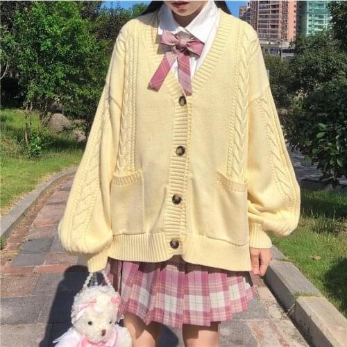 New Sweet Cute Girl Knitting Sweater Lazy College Style Loose Sleeve Harajuku Girl JK Uniform Sweater Coat Womans Sweater