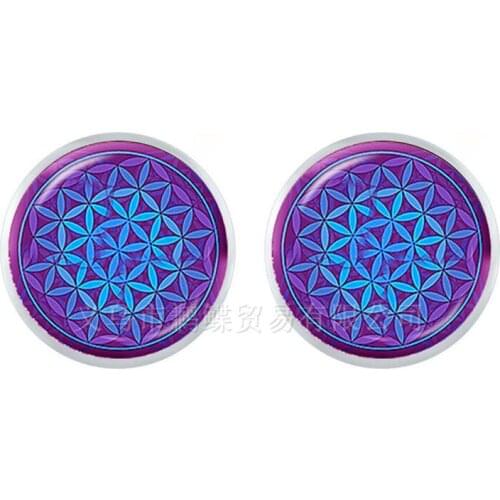 New OM Yoga Stud Earrings Classic Chakra Mandala Glass Jewels Sacred Geometric Blue Flower Gift For Friends Great Gift