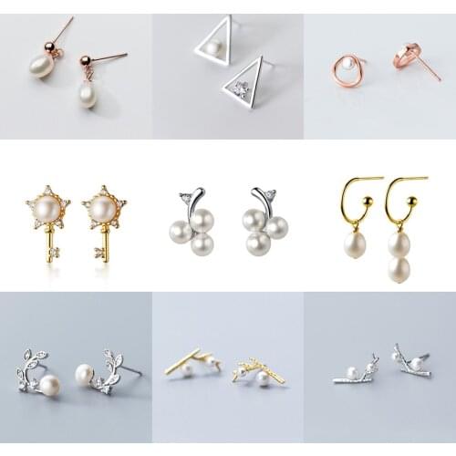 PONYKISS Romantic S925 Sterling Silver Pearl Zircon Geometry Stud Earrings Women Party Delicate Jewelry Minimlist Accessories