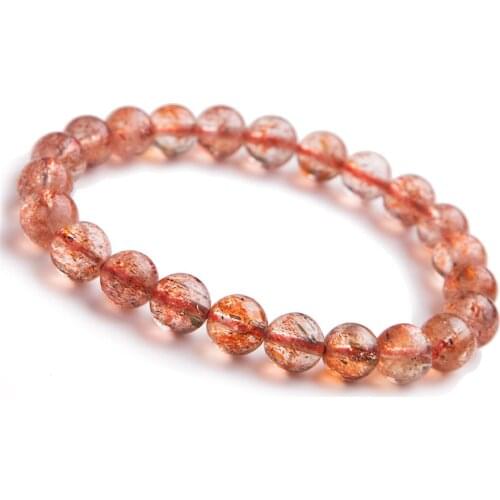 Drop Shipping 7mm Genuine Natural Golden Strawberry Quartz Crystal Clear Round Bead Charm Stretch Bracelets
