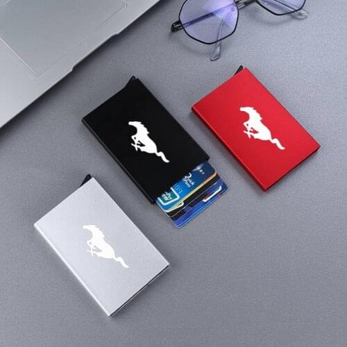 RFID Anti-theft Credit Card Holder Thin ID Card Case Automatically Solid Metal Bank Card Wallet For Ford Mustang GT SHELBY