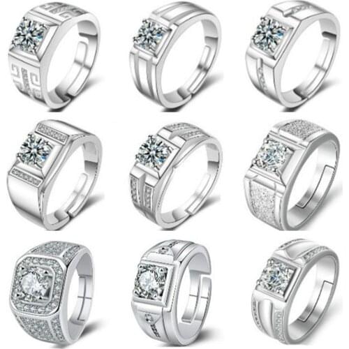 Luxurious Mens Natural Crystal Ring Boyfriend Anniversary Gift Banquet Engagement Wedding Band