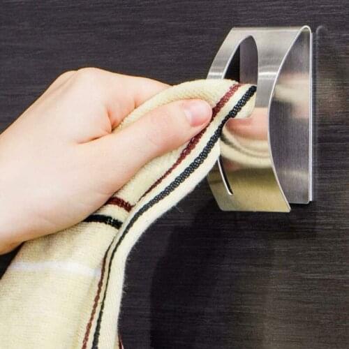 Stainless Steel Self Adhesive Bathroom Towel Holder Hook Home Kitchen Wall-Mounted Towel Holder Hanging Clip Rack Bathroom