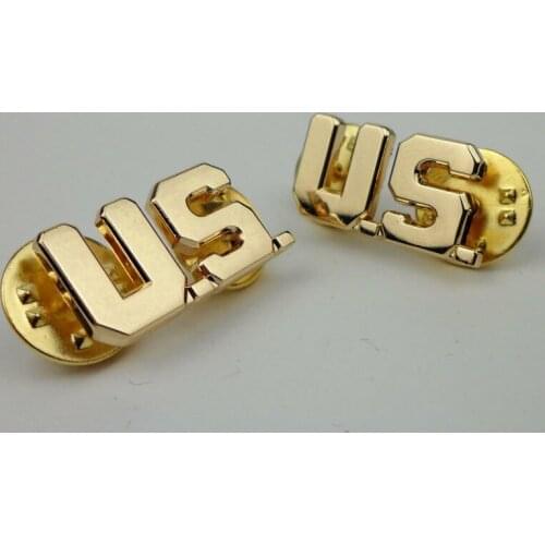 PAIR US Army Military Officer Collar isignina Pin Badge US Country Name PIN MILITARY INSIGNIA BROOCHES