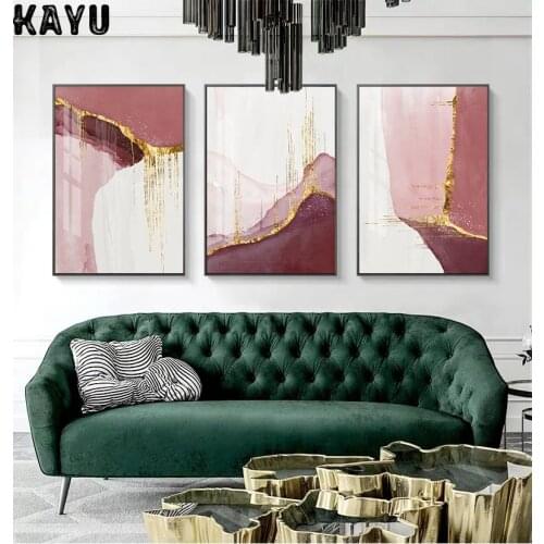 Nordic Purple Pink Canvas Painting Abstract Golden Pink Canvas Painting Wall Pictures for Living Room Wall Art Home Decor Poster