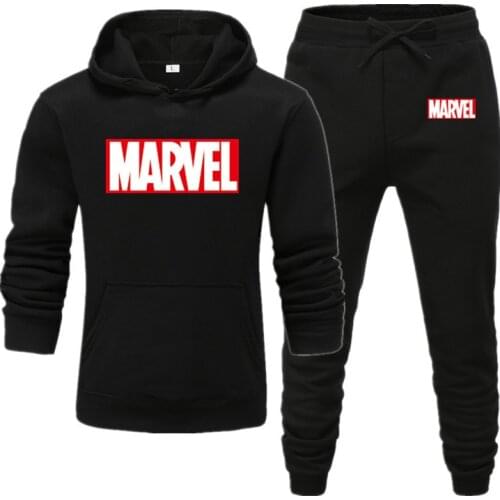 2020 Marvel Hoodie Mens and Womens Fashion Pure Cotton Comfortable Sweater + Casual Pants Street Couple Sweater Set