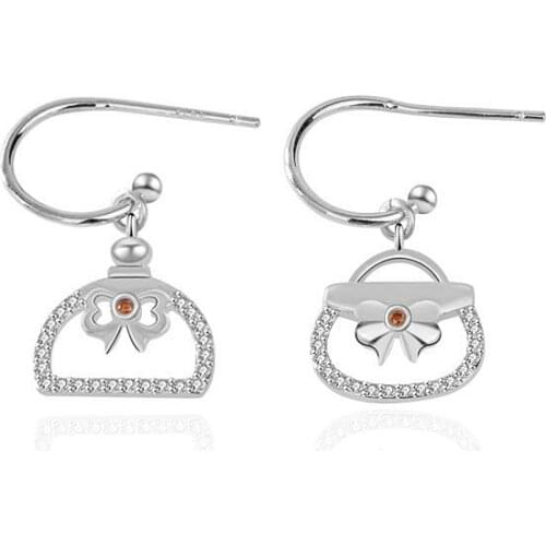 S925 Sterling Silver Perfume Bottle Earrings Female Personality Fashion Inlaid Zircon Asymmetric Earrings Jewelry