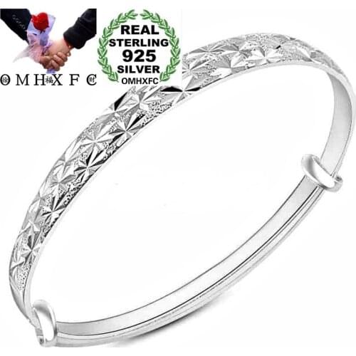 OMHXFC Wholesale European Fashion Woman Girl Party Birthday Wedding Gift Full Stars 925 Sterling Silver Bangles Bracelets BE138