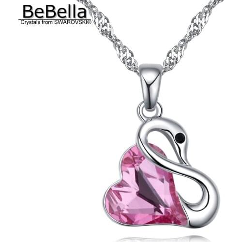 BeBella swan heart crystal drop pendant necklace with Crystals from Swarovski trendy fashion for women girls Christmas gift