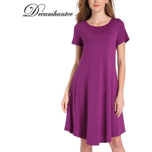 European Hot Sale Women Dress Casual Summer O Neck Short Sleeve Pockets Dresses Ladies Solid Big Swing Dress Party Vestidos