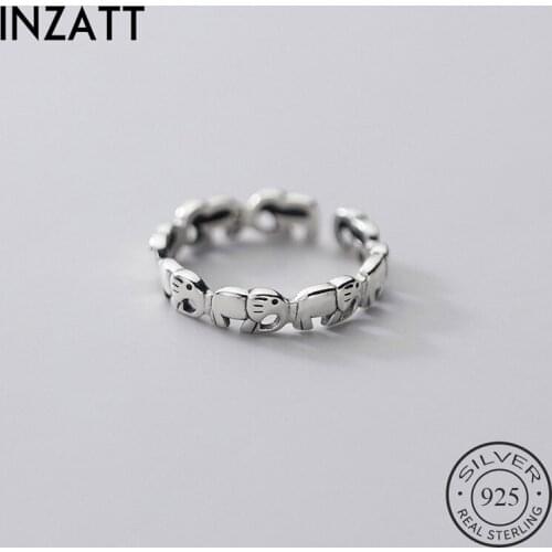 INZATT Real 925 Sterling Silver Elephant Adjustable Ring For Fashion Women Party Punk Fine Jewelry Minimalist Animal Accessories