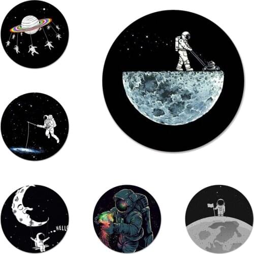 Black with white moon stars space Icons Pins Badge Decoration Brooches Metal Badges For Clothes Backpack Decoration 58mm