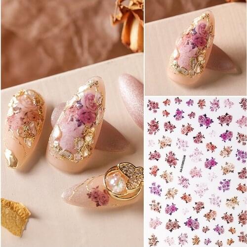 Nail Art Stickers Retro Luxury Rose Flower Adhesive Sticker Sliders Decals Charm Manicure Decoration