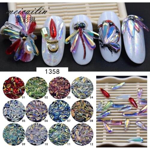 10pcs 3D Shiny Water drop Nail Rhinestones 3x10mm Slim Melon seeds Crystal Glass Stones DIY Charms Manicure Nail Art Decorations