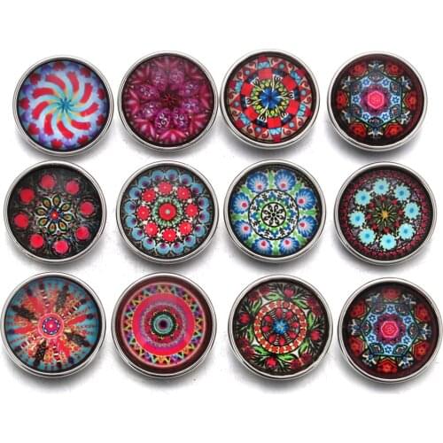10pcs/lot New Glass Snap Jewelry Mixed Beautiful Exotic Pattern 18mm Glass Snap Buttons For DIY Snap Bracelet Necklace For Women