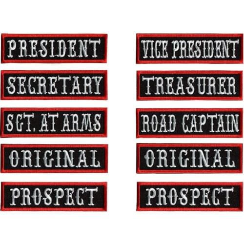 10 pcs per pack Officer patches/Name Tag embroidered rockers for outlaw motorcycle riding clubs and individual bikers
