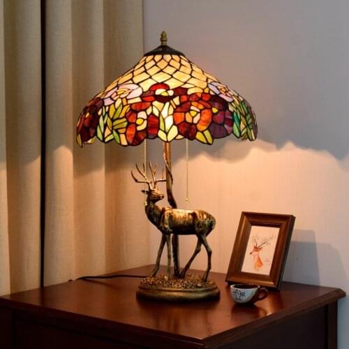 16 American retro rose decoration lamp TIFFANY GLASS living room dining room bedroom bar decoration elk table lamp
