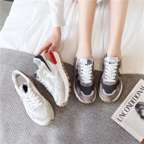 2021 new daddy shoes womens thick-soled casual shoes pigskin mesh fashion trend color matching outdoor travel net shoes