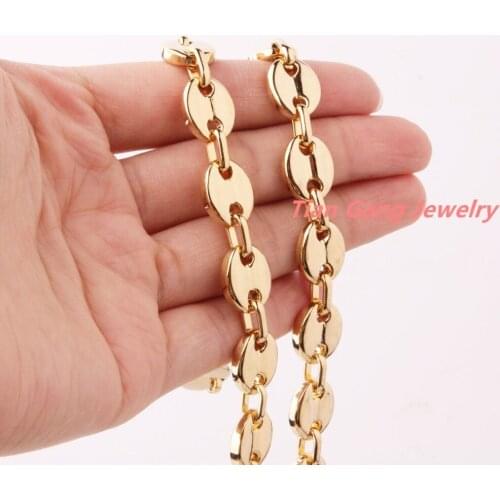 7"-40" 11mm Wholesale 316L Stainless Steel Gold Coffee Beans Chain Mens Womens Necklace Or Bracelet Good Gift
