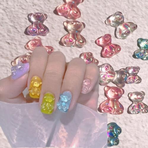 8mm Aurora Little Bear Nail Art Accessories Resin Kawaii Bear Stereo 3D Fashion Fingernail DIY Decoration Nail Rhinestones 50pcs