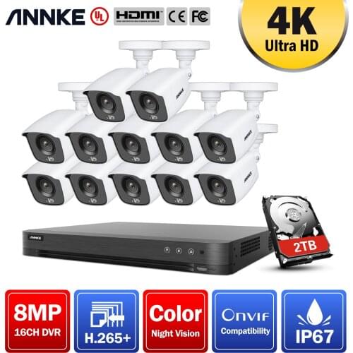ANNKE E1600 4K Ultra HD 8CH DVR Security Camera System 12PCS Full Color Night Vision Home Outdoor Indoor CCTV Surveillance Kit