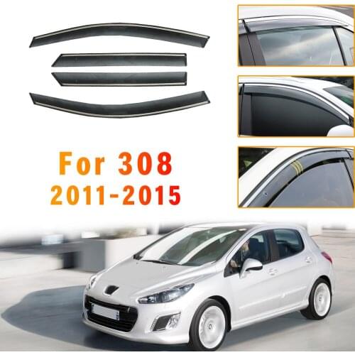 Car Smoke Window Sun Rain exterior visor For Peugeot 308 2011 2012 2013 2014 2015 Car Sunny visor Deflector Guard Accessories