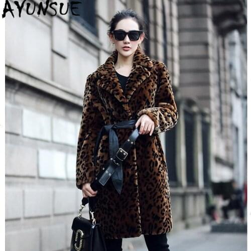 AYUNSUE 2020 Real Fur Coat Winter Jacket Women Natural Fur Coat Female Sheep Shearling Leopard Long Jackets Manteau Femme MY4739