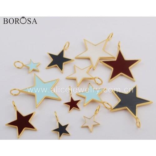 BOROSA 20PCS Star Gold Color Rainbow Pendant Mixed Colors Paint Pendant Beads for Necklace & Earrings Jewelry WX1102