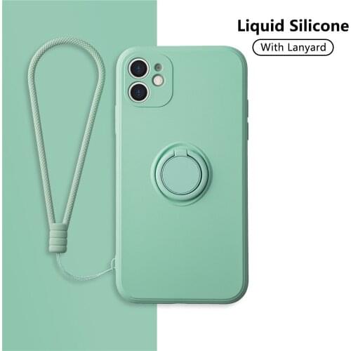 Magnetic Ring Holder Case For Xiaomi Redmi Note 10 9 8 8T 9S 10S 9 Pro Max 9 9A 9C Liquid Silicone Stand Back Cover With Strap