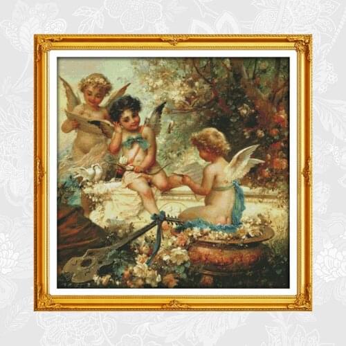 Cherubs in the garden Aida Canvas Embroidery Needlework Cross stitch kits 11CT 14CT DIY Handmade Crafts Factory Wholesale