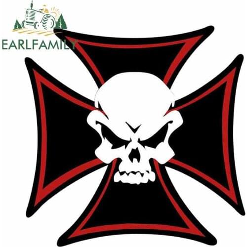 EARLFAMILY 13cm x 13cm For Helmet Maltese Cross Skull Stickers Creative Car Truck Decal Anime Decal Suitable For GTR EVO SX