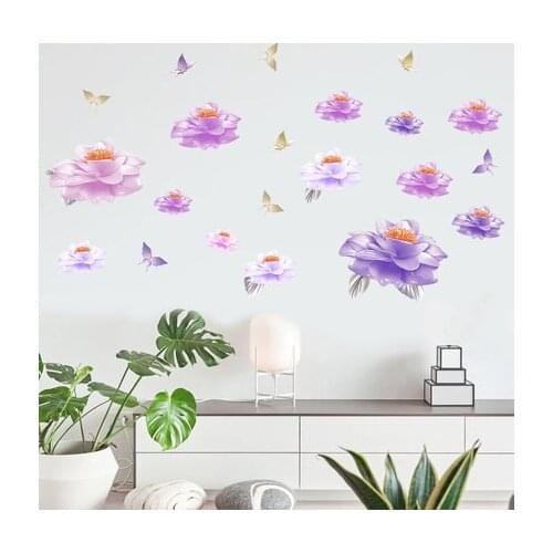 Purple 3D Flower Wall Decal DIY Wall Stickers Girl Wall Decoration Bedroom Wall Decal Wall Painting Self adhesive Wallpaper