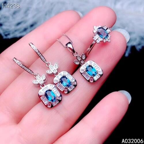 KJJEAXCMY fine jewelry 925 sterling silver natural blue topaz earrings ring pendant popular ladies suit support testing